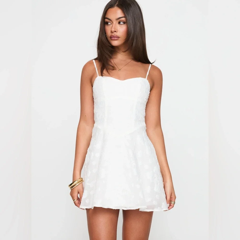 Princess Polly New Chapters Broderie Mini Dress White Floral Embroidery Size 8 - Picture 2 of 12